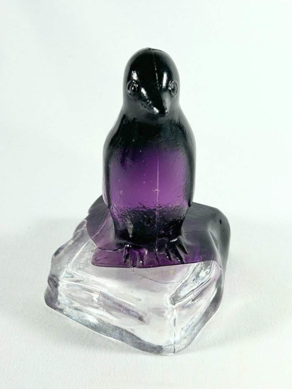 Lead Crystal Penguin, Hand-made, Dark Purple, On Ice